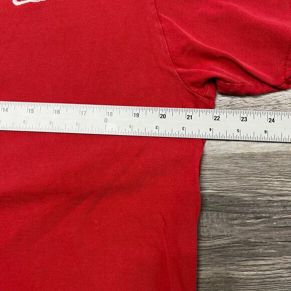 Nike Y2K 2000s Red & White Mens L Mini Swoosh Short Sleeve Cotton T-Shirt Sporty - Picture 4 of 8